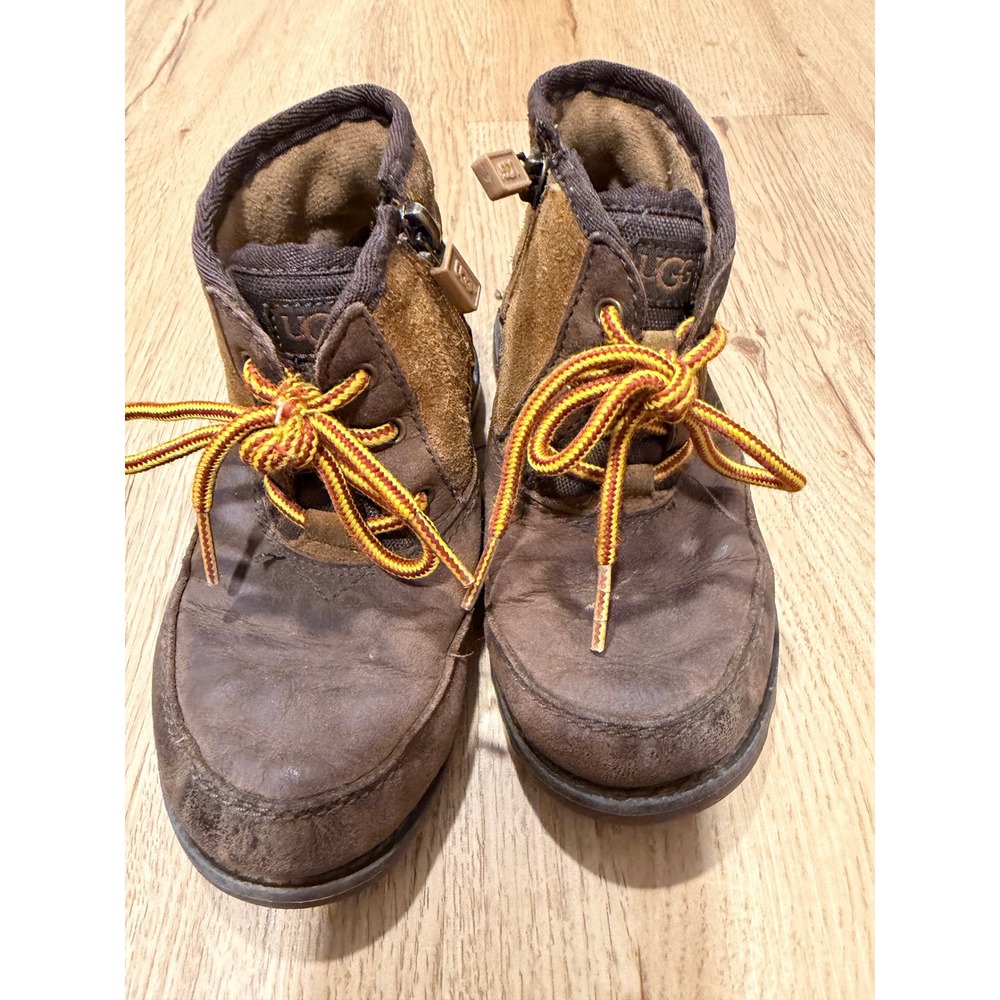 UGG Kids Brown Leather Suede Lace Up Side Zip Boots  Size 9 Toddler